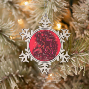Red Christmas Ornament Bull Running Starry Night