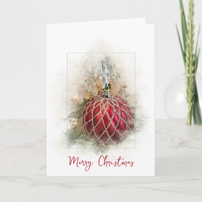 Red Christmas Ornament Feiertagskarte (Vorderseite)