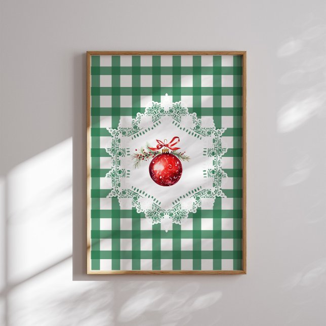Red Christmas Ornament Green Gingham Holiday Poster (Von Creator hochgeladen)