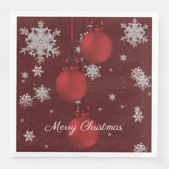 Red Christmas Ornament Paper Napkin Serviette (Vorderseite)