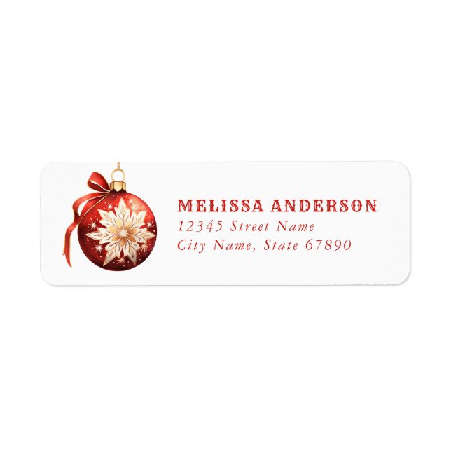 Red Christmas Ornament Snowflake Address Labels (Vorne)