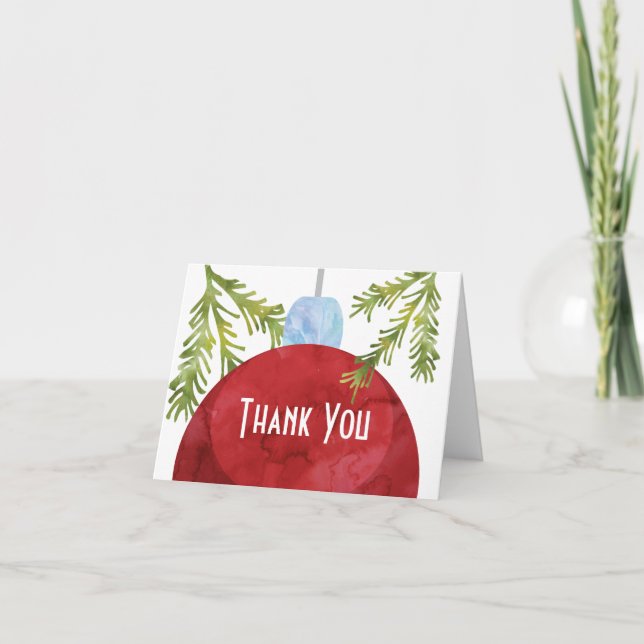 Red Christmas Ornament Wedding Vielen Dank Dankeskarte (Vorderseite)