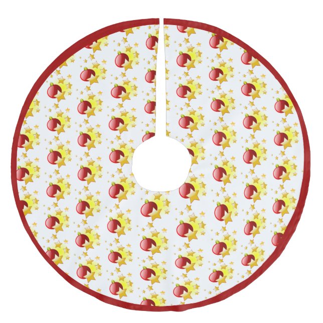 Red Christmas Ornaments Gold Stars Rote Grenze Polyester Weihnachtsbaumdecke (Vorderseite)