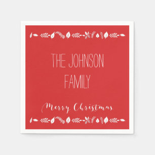 Red Christmas Paper Napkins mit weißen Blätter Serviette