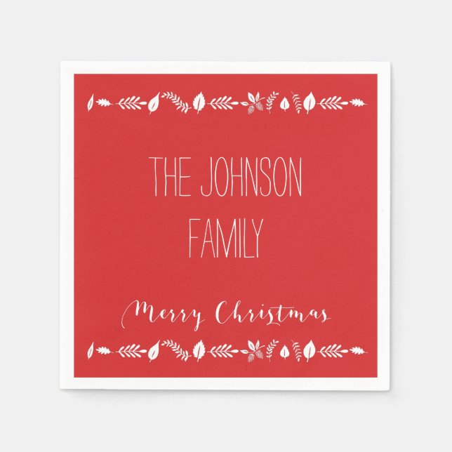 Red Christmas Paper Napkins mit weißen Blätter Serviette (Vorderseite)