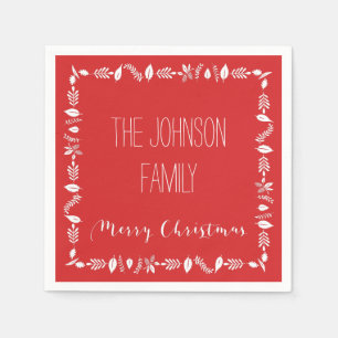 Red Christmas Paper Napkins Weißes Blätter Dekorat Serviette