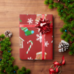 Red Christmas Pattern Geschenkpapier<br><div class="desc">Lassen Sie sich mit diesem lebendigen,  roten Verpackungspapier verwöhnen,  das Schneeflocken,  Bonbons,  Lebkuchenhäuser und Weihnachts-Strumpf bietet.</div>