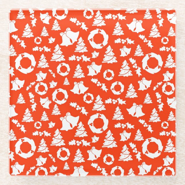 Red Christmas Pattern Glasuntersetzer (Vorderseite)