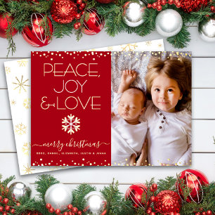 Red Christmas Peace Joy Liebe Foto Real Gold Folien Feiertagskarte