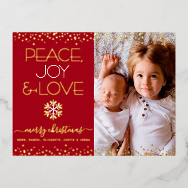 Red Christmas Peace Joy Liebe Foto Real Gold Folien Feiertagspostkarte