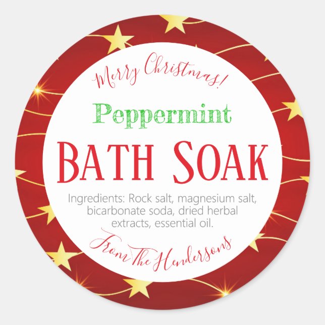Red Christmas Peppermint Bath Bomb Bath Salt Soak Runder Aufkleber (Vorderseite)
