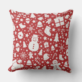 Red Christmas Pillow with Holiday Symbols Kissen