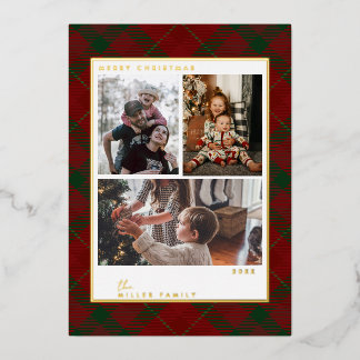 Red Christmas Plaid Holiday Cards Folien Feiertagskarte