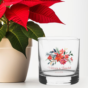 Red Christmas Poinsetta Floral Custom Wedding Whiskyglas