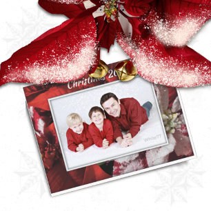 Red Christmas Poinsettia Family Foto Postcard Postkarte