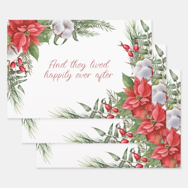 Red Christmas Poinsettia Frame Personalisiert Geschenkpapier Set (Set)