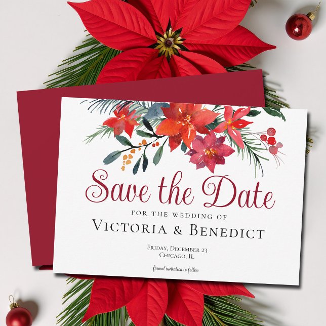 Red Christmas Poinsettia Holiday Save the Date Einladung (Von Creator hochgeladen)