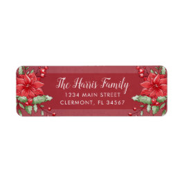 Red Christmas Poinsettia Holly Berry Label
