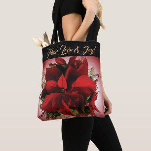 Red Christmas Poinsettia Tote Bag