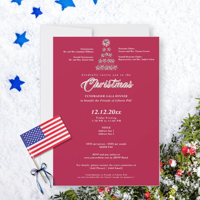 Red Christmas Political Fundraiser Gala Dinner Einladung (Red Christmas political fundraiser gala invitation on snowy background with star tree)