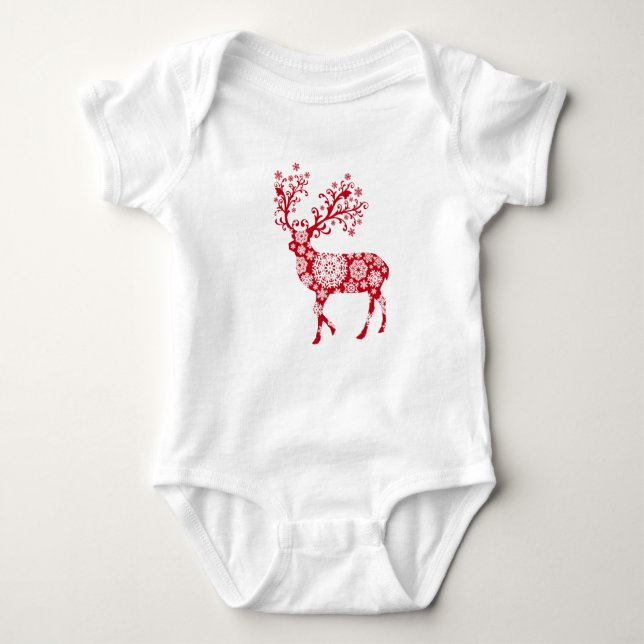 Red Christmas Reindeer Baby Strampler (Vorderseite)