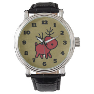 Red Christmas Reindeer Illustration Armbanduhr