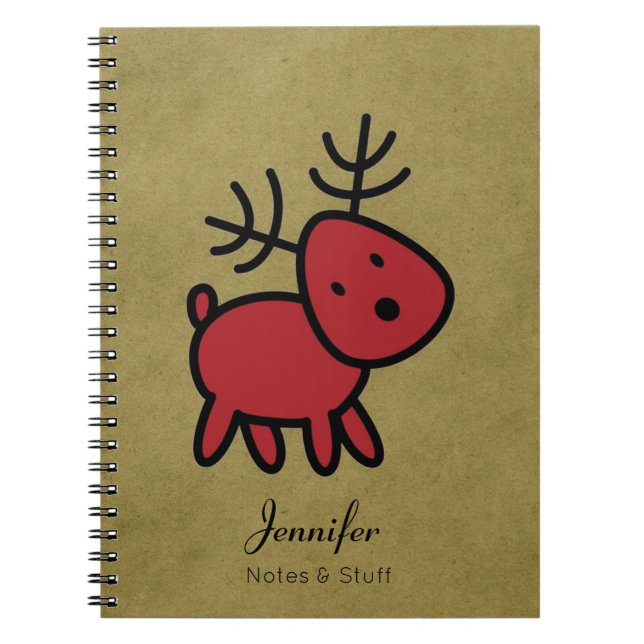 Red Christmas Reindeer Illustration Custom Notizblock (Vorderseite)