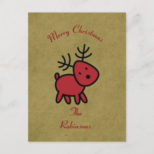 Red Christmas Reindeer Illustration Feiertagspostkarte