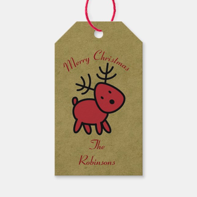Red Christmas Reindeer Illustration Geschenkanhänger (Vorderseite)