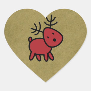 Red Christmas Reindeer Illustration Herz-Aufkleber