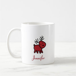 Red Christmas Reindeer Illustration Personalisiert Tasse