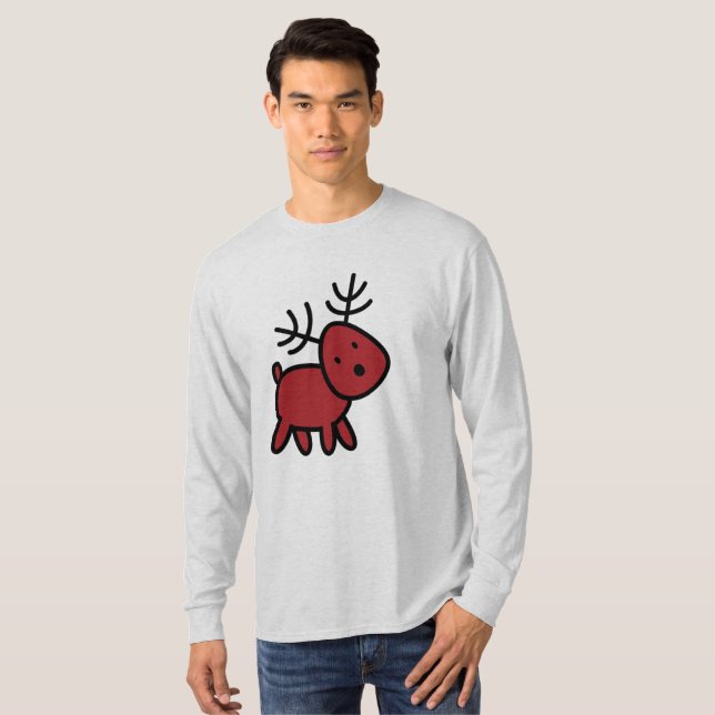 Red Christmas Reindeer Illustration T-Shirt (Vorne ganz)