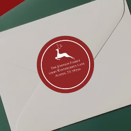 Red Christmas Rentier Chic Round-Rücksendeadresse Runder Aufkleber