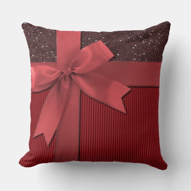 Red Christmas Ribbon Throw Kissen (Vorderseite)