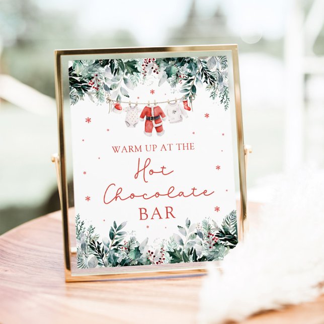 Red Christmas Santa Baby Dusche Hot Chocolate Bar Poster (Watercolor Red Christmas Santa Baby Shower Hot Chocolate Bar Sign)