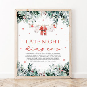 Red Christmas Santa Baby Dusche Spate Night Diaper Poster