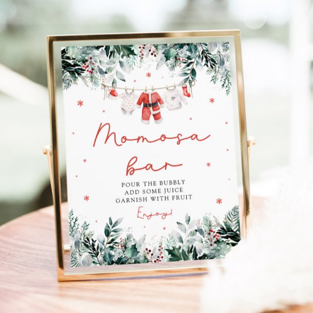 Red Christmas Santa Baby Kleidung Momosa Bar Sign Poster (Watercolor Red Christmas Santa Baby Clothes Momosa Bar Sign)