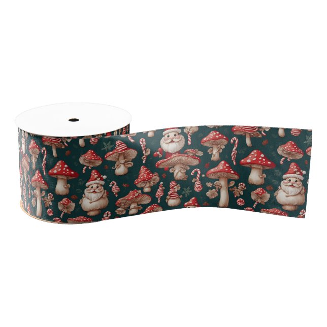 Red Christmas Santa Mushroom Ripsband (Spule)