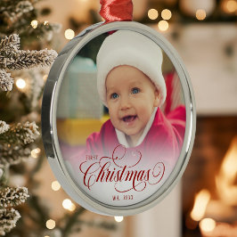 Red Christmas Script Foto Ornament Aus Metall