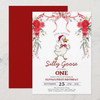 Red Christmas Silly Goose Girl 1st Birthday Einladung