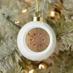 Red Christmas Snowflake auf Gold Keramik Kugel-Ornament