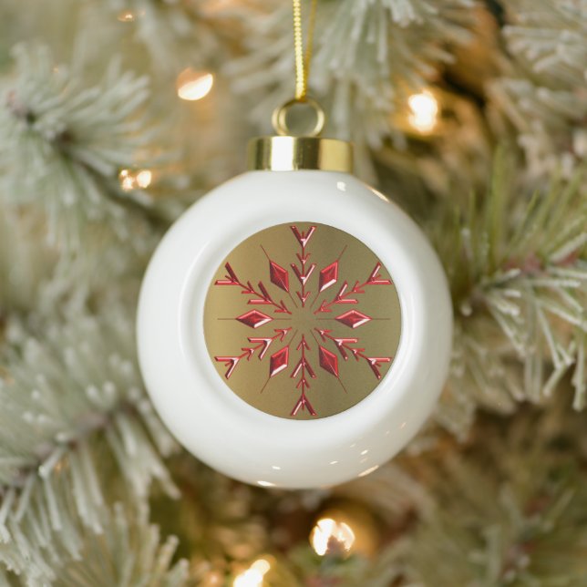 Red Christmas Snowflake auf Gold Keramik Kugel-Ornament (Baum)