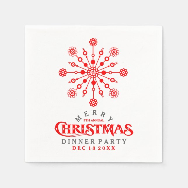 Red Christmas Snowflake Dinner Party laden Serviette (Vorderseite)
