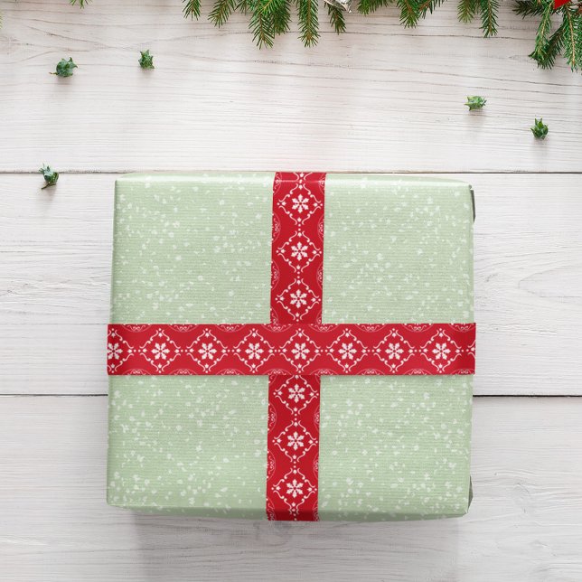 Red Christmas Snowflake Muster Einfach Satinband (Classic red and white snowflake pattern ribbon.)