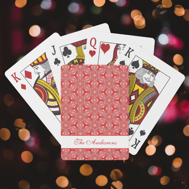 Red Christmas Snowflake Star Pattern Personalisier Spielkarten (Von Creator hochgeladen)