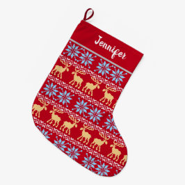 Red Christmas Snowflakes Elche Nordic Pattern Großer Weihnachtsstrumpf