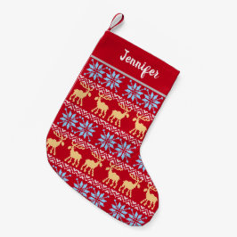 Red Christmas Snowflakes Elche Nordic Pattern Kleiner Weihnachtsstrumpf