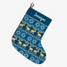 Red Christmas Snowflakes Elk Nordic Blue Pattern