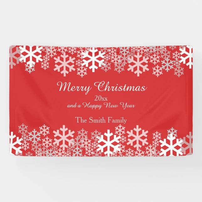 Red Christmas Snowflakes Pattern Grüße Banner (Horizontal)