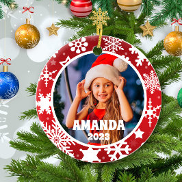 Red Christmas Snowflakes Personalisiert Kids Foto Keramik Ornament